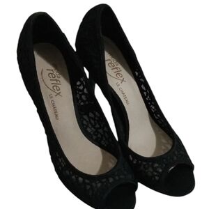 Le Chateau Black Lace Peep Toe Heels
